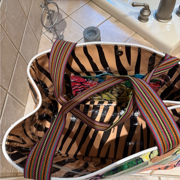 Consuela Multicolor Floral Patent Tote with Striped Handles - Picture 2 of 4